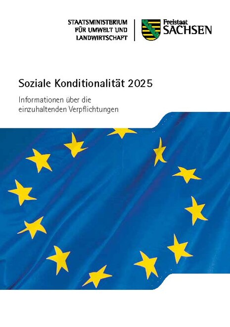 Broschüre soz. Konditionalität 2025 Titelseite mit Europaflagge