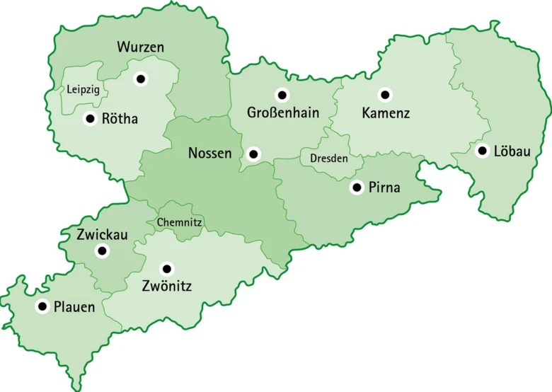 Standorte der Förder- und Fachbildungszentren mit Informations- und Servicestellen in Sachsen