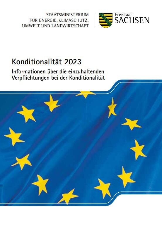 Titelblatt der Broschüre »Konditionalität 2023« mit EU-Flagge