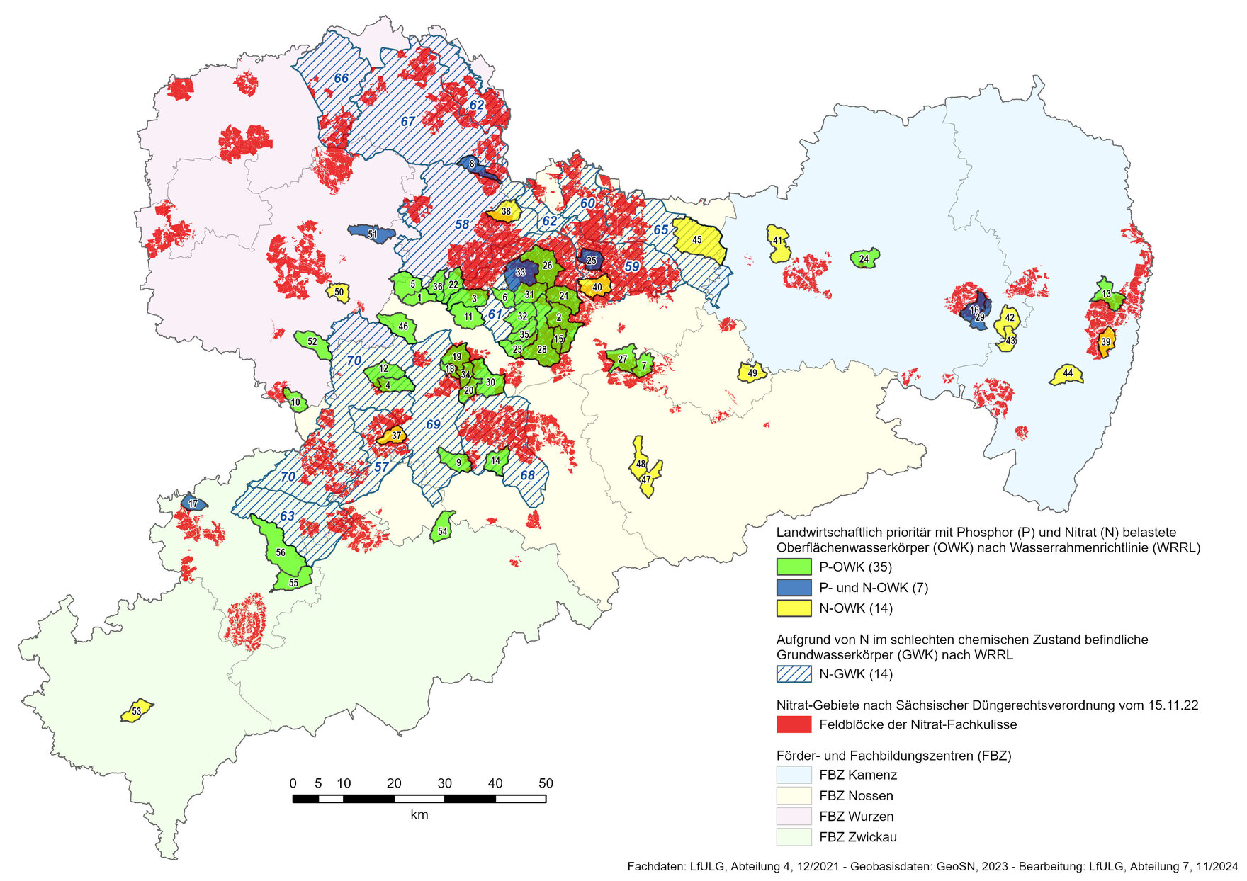 Basiskarte von Sachsen mit der Beratungskulisse zum landwirtschaftlichen Gewässerschutz