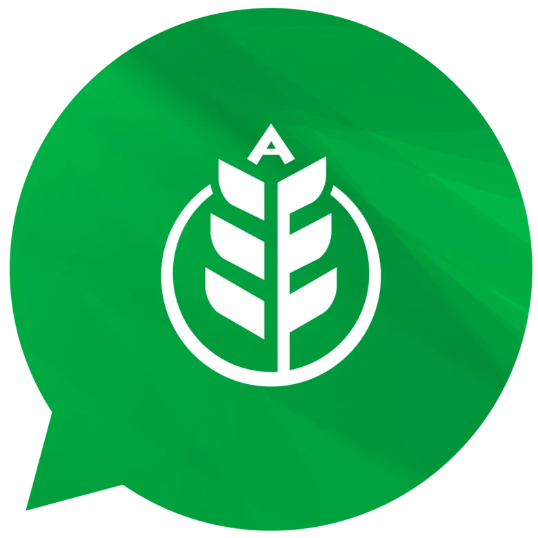 Grüne Blase mit weißem Agrobench-Logo in der Mitte