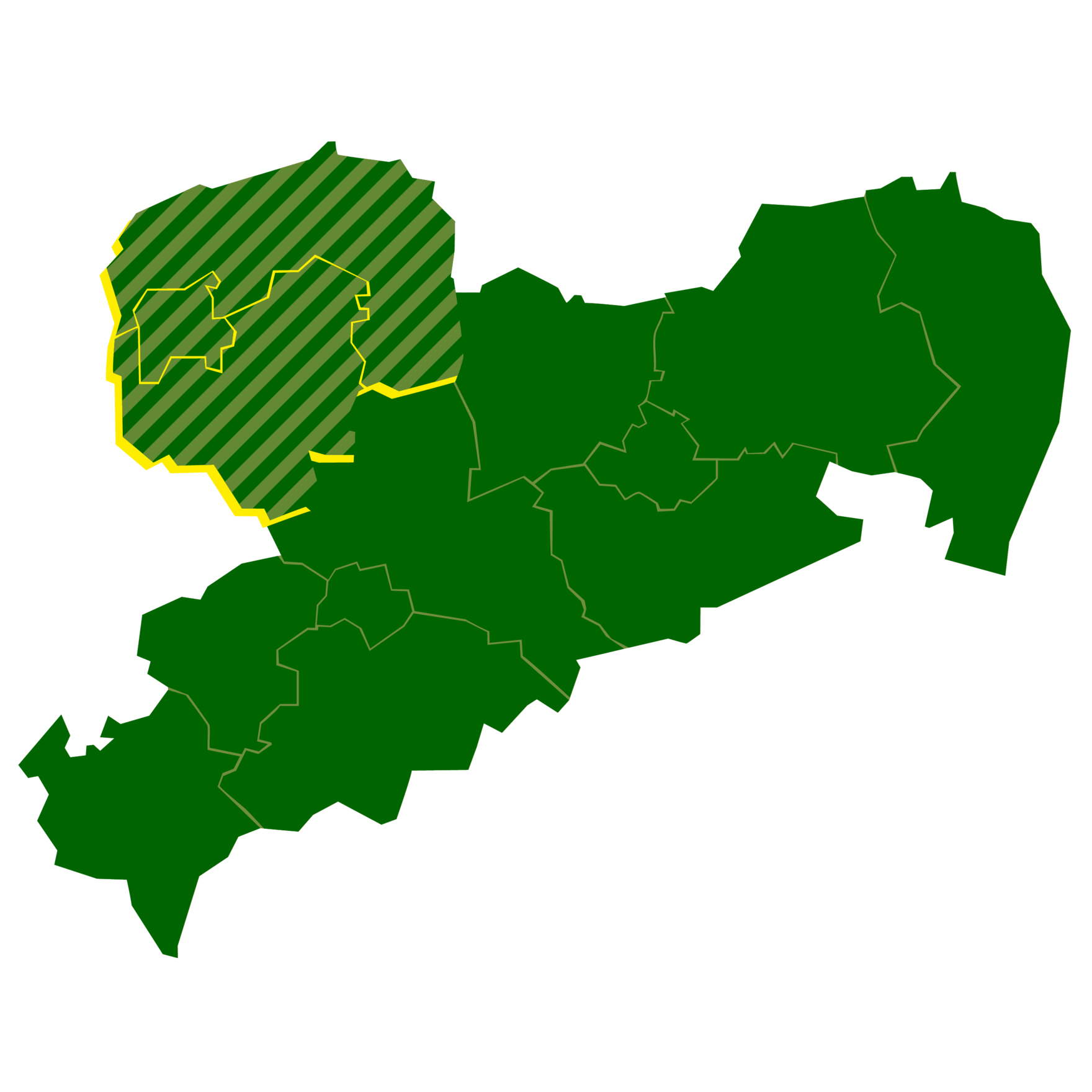 Das Bild zeigt eine Karte mit den Umrissen des Freistaat Sachsen. Hervorgehoben sind die Landkreise Nordsachsen und Leipzig sowie die Stadt Leipzig.