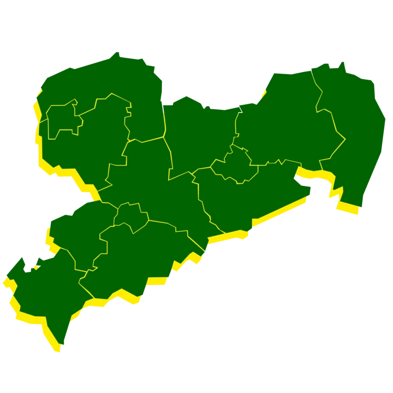 Das Bild zeigt eine Karte mit den Umrissen des Freistaat Sachsen.