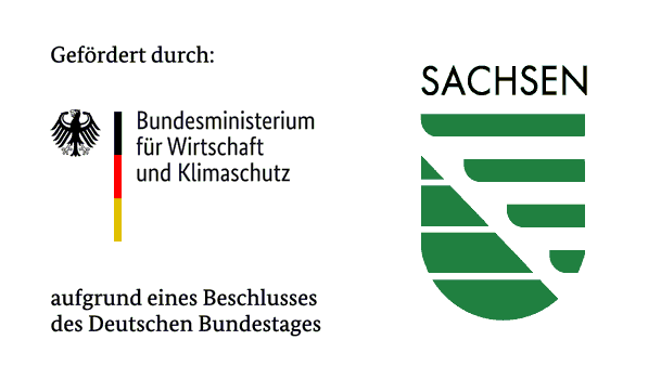 Das Landessignet des Freistaats Sachsen und der Förderhinweis des Bundesminsiteriums für Wirtschaft und Klimaschutz